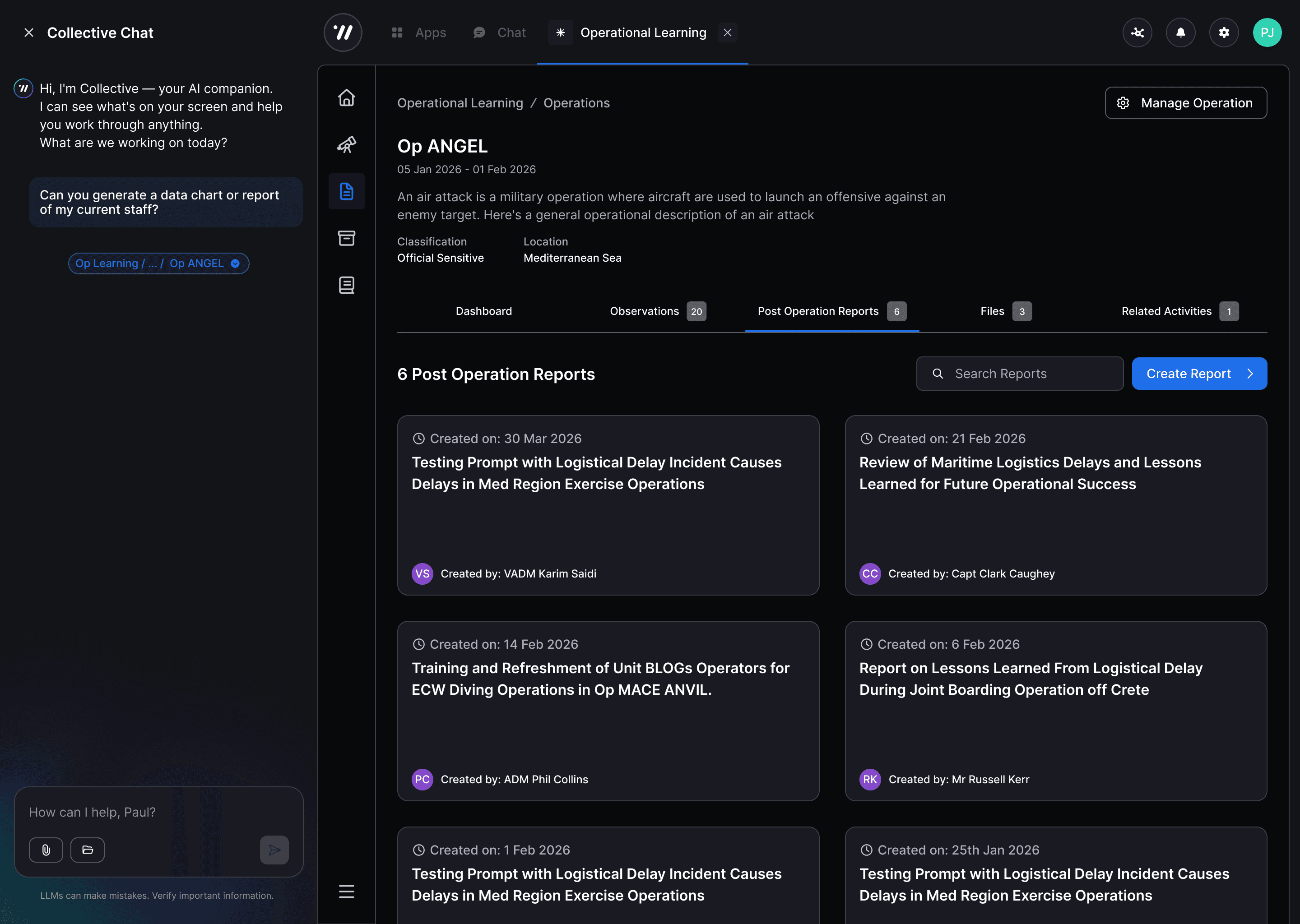 Collective Operational Learning interface